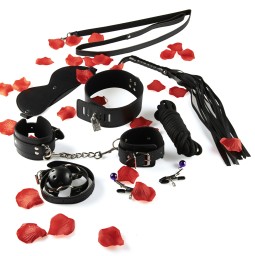 imports Coffret BDSM Starter Kit Ce pack d'accessoires BDSM est composé de : menottes collier-laisse martinet masque baillon-bou