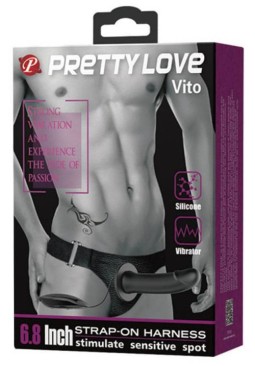 Godes Belts  This Vito vibrating belt dildo from the brand Pretty Love is a silicone sex toy composed of: The dildo 17cm long an