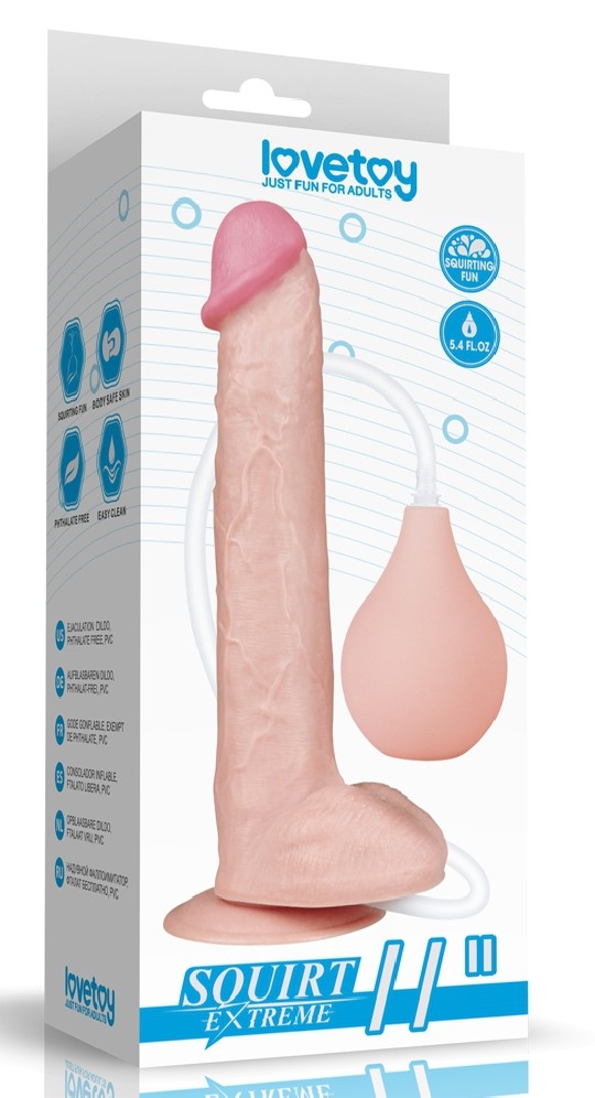 Godes ejaculators Gode Suspension with Testicles that ejaculates - 28 cm This ejaculator dildo of the brand Lovetoy is a sex toy