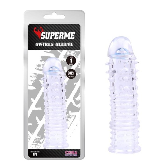 Penis extension Penis sheath Swirls 16 x 4cm Transparent The Swirls penis sheath is an accessory designed with a soft material a