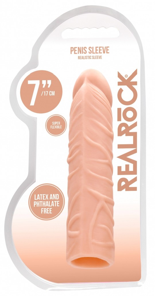 Rallonge de Pénis Gaine de pénis Realrock 17 x 4cm Cette gaine de pénis Realrock est conçue avec un gland décalotté et une surfa
