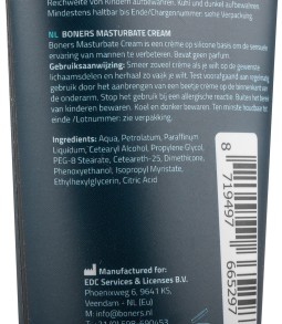 imports Crème de masturbation - Boners Composition : aqua, petrolatum, paraffinum liquidum, cetearyl alcohol, propylene glycol, 