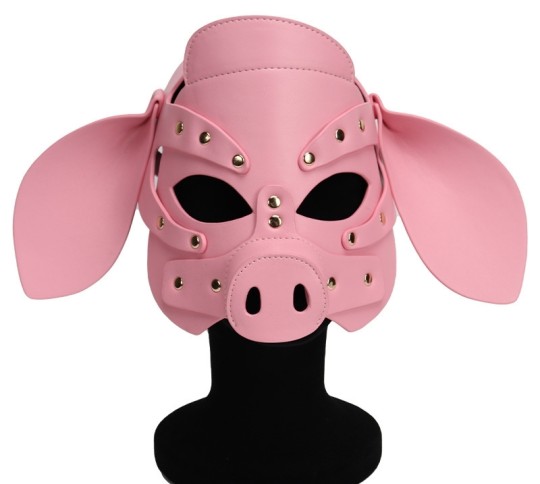 imports T-shirt en latex Noir Le masque Pig Grox rose est réalisé avec une forme de tête de cochon.Il a un groin et des oreilles
