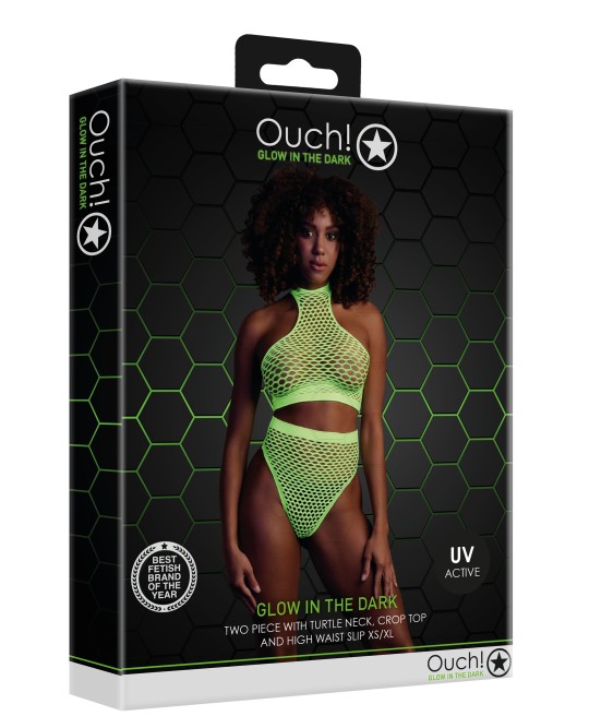 Bustier, Guêpières and Corsets Bustier and Culotte Filet Vert Fluo Material that reacts to UV light. Composition : 92% Polyamide