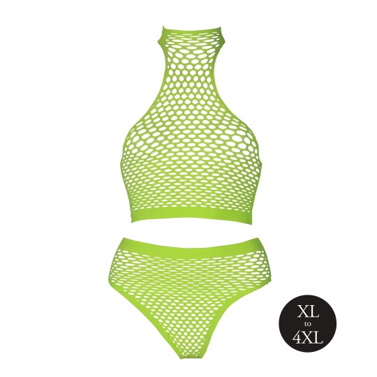 Bustier, Guêpières and Corsets Bustier and Culotte Filet Vert Fluo Material that reacts to UV light. Composition : 92% Polyamide