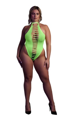 Body and Harness Body shank open to the crotch with bare back Green Fluo Material that reacts to UV light. Composition : 92% Pol