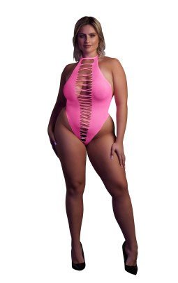 Body and Harness Body shank open to the crotch with bare back Rose Fluo Material that reacts to UV light. Composition : 92% Poly
