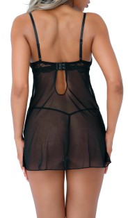 Nuisettes Nuisette + String Underwire Sheer Noir Nuisette avec un string.Tissu dentelle et tulle fine. Composition : 90% polyest