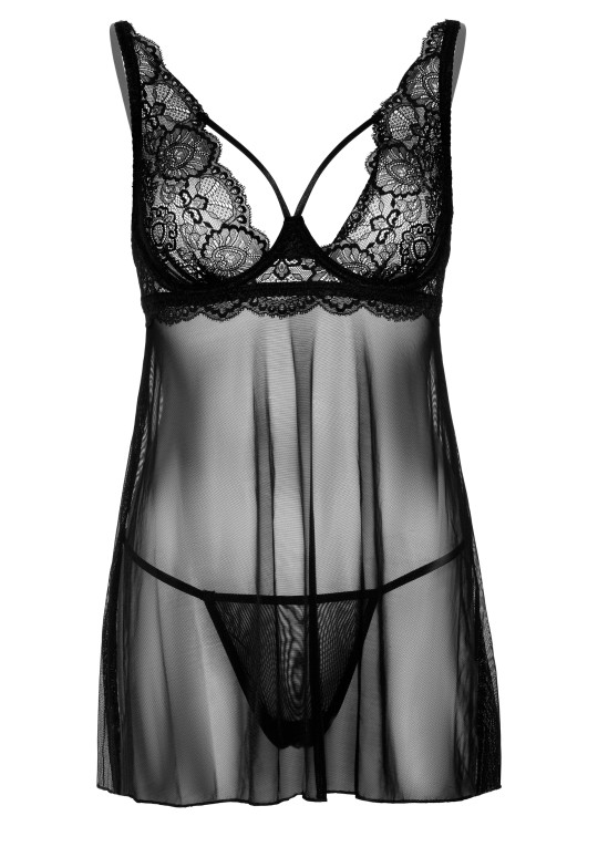 Nuisettes Nuisette + String Underwire Sheer Noir Nuisette avec un string.Tissu dentelle et tulle fine. Composition : 90% polyest