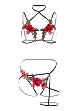 Ensembles Sexy Ensemble Porte-Jarretelles Roses Cet ensemble est composé d'un soutien-gorge avec des roses et d'un porte-jarrete