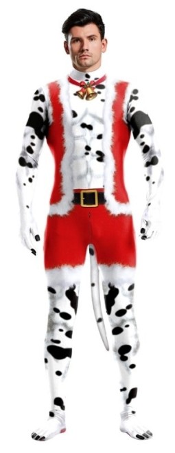 imports Bâillon-Boule en liège Vegan Fetish Cette combinaison représente un chien Dalmatien avec une tenue de Noël. Avec un zip 